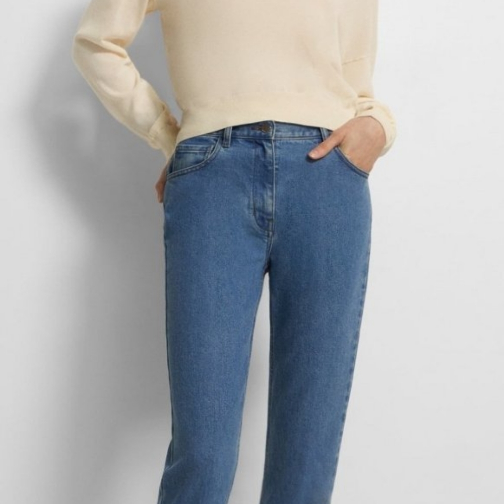 Theory Mid Rise Dark Wash Straight Legged Jeans